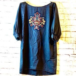 🔵ZARA NAVY Blue Dress With Vibrant Embroidery